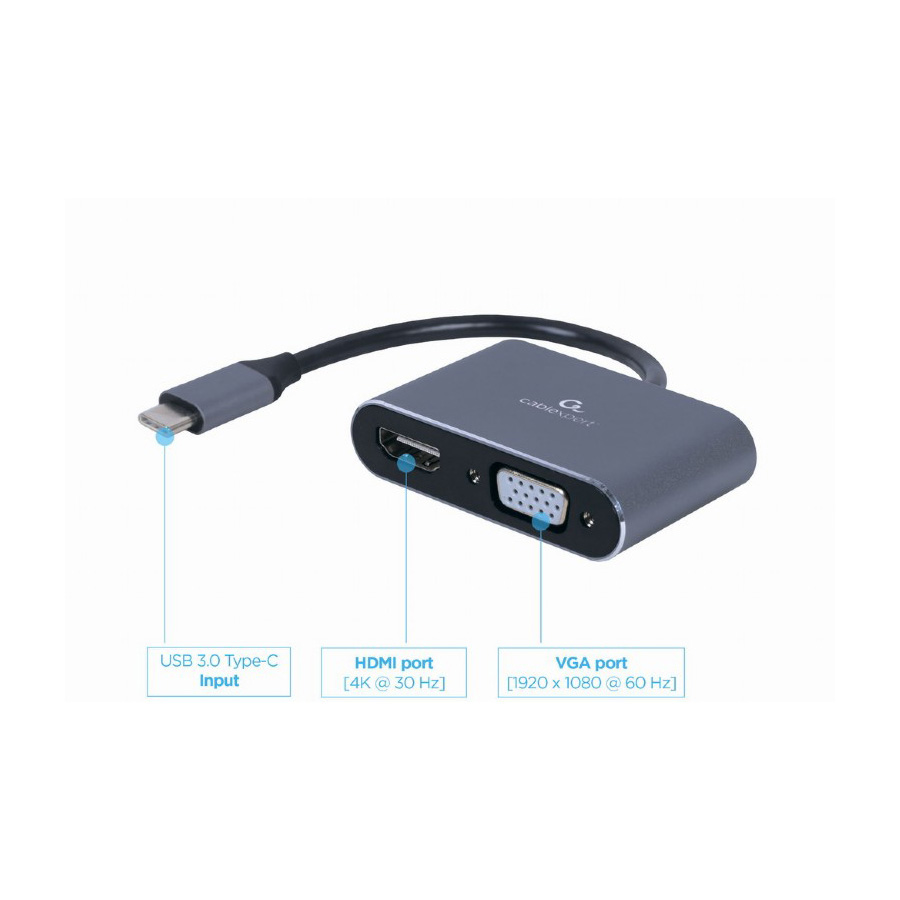 Type-C to HDMI + VGA, adapter kabl, GEMBIRD A-USB3C-HDMIVGA-01 - Image 2