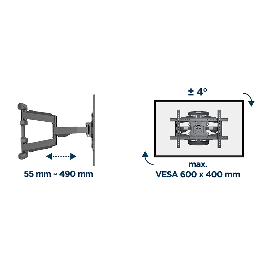 Zidni nosač GEMBIRD WM-75ST-02, 32" - 75"", 45.5 kg, VESA max. 600 mm x 400 mm, montaža u ugao zida - Image 6