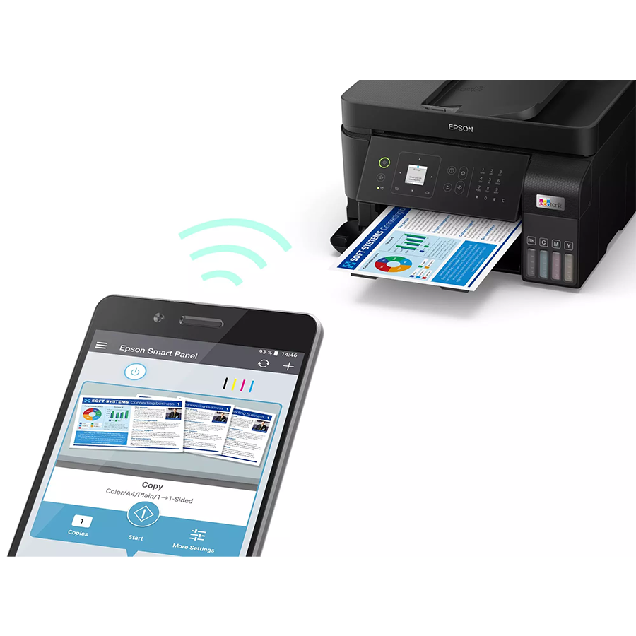 Printer EPSON EcoTank L5590 print/copy/scan/fax.Rezolucija 5760 x1440 dpi. 33str/min Monokrom. 20str/min Colour.USB, WiFi, WiFi Direct.LAN. tinte 103 - Image 2