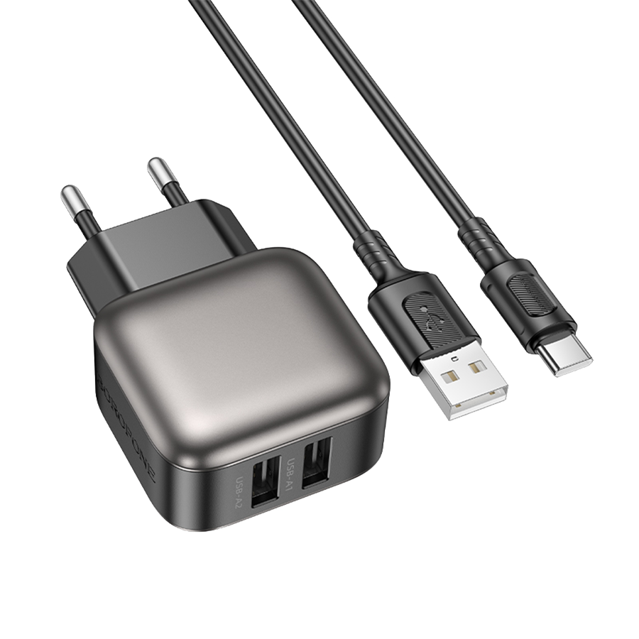 USB punjač sa kablom 1m USB to Type-C BOROFONE BAS51A Absolute dual-port charger set Type-C black - Image 2
