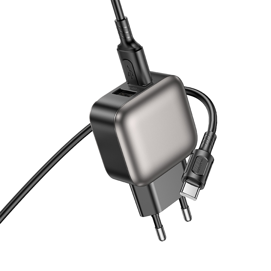 USB punjač sa kablom 1m USB to Type-C BOROFONE BAS51A Absolute dual-port charger set Type-C black - Image 4