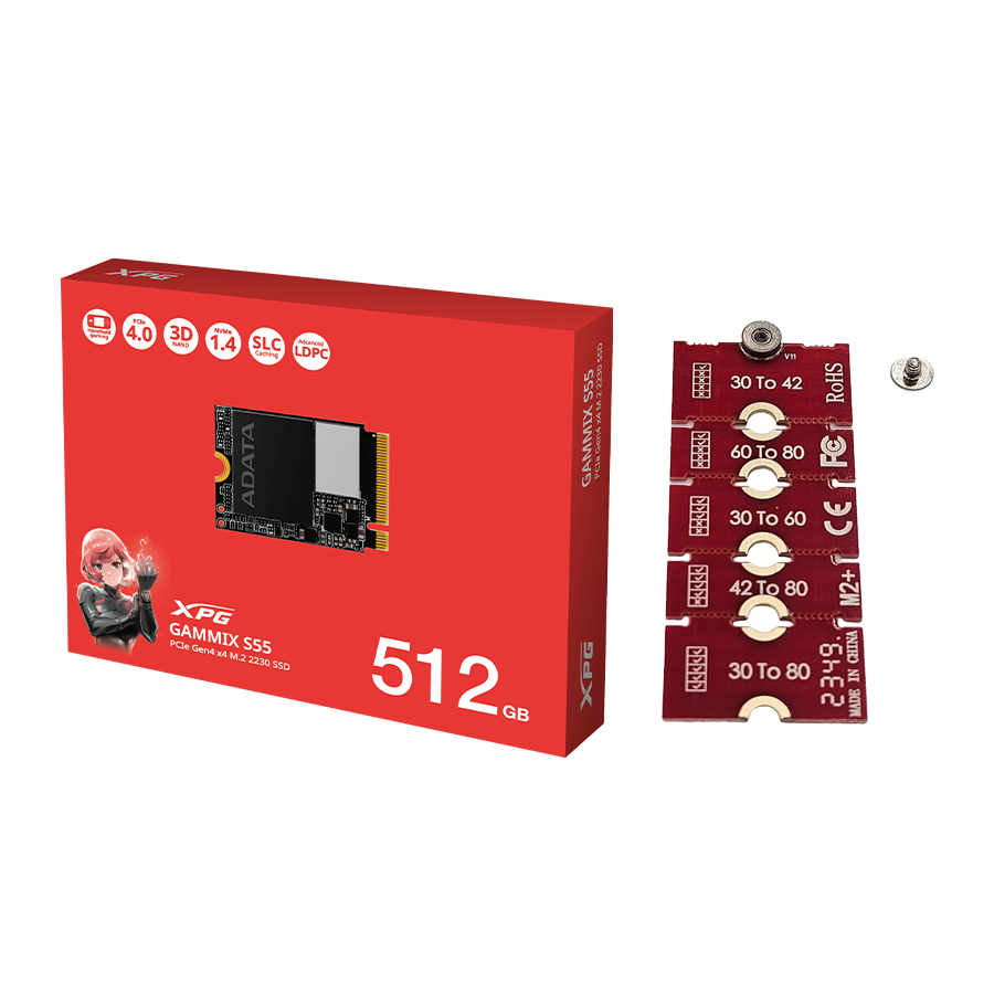 SSD ADATA XPG 512GB PCIE 2230 GEN 4 SGAMMIXS55-512G-C 5000/3800Mbps + RISER Adapter SSD M.2 2230 na 2280