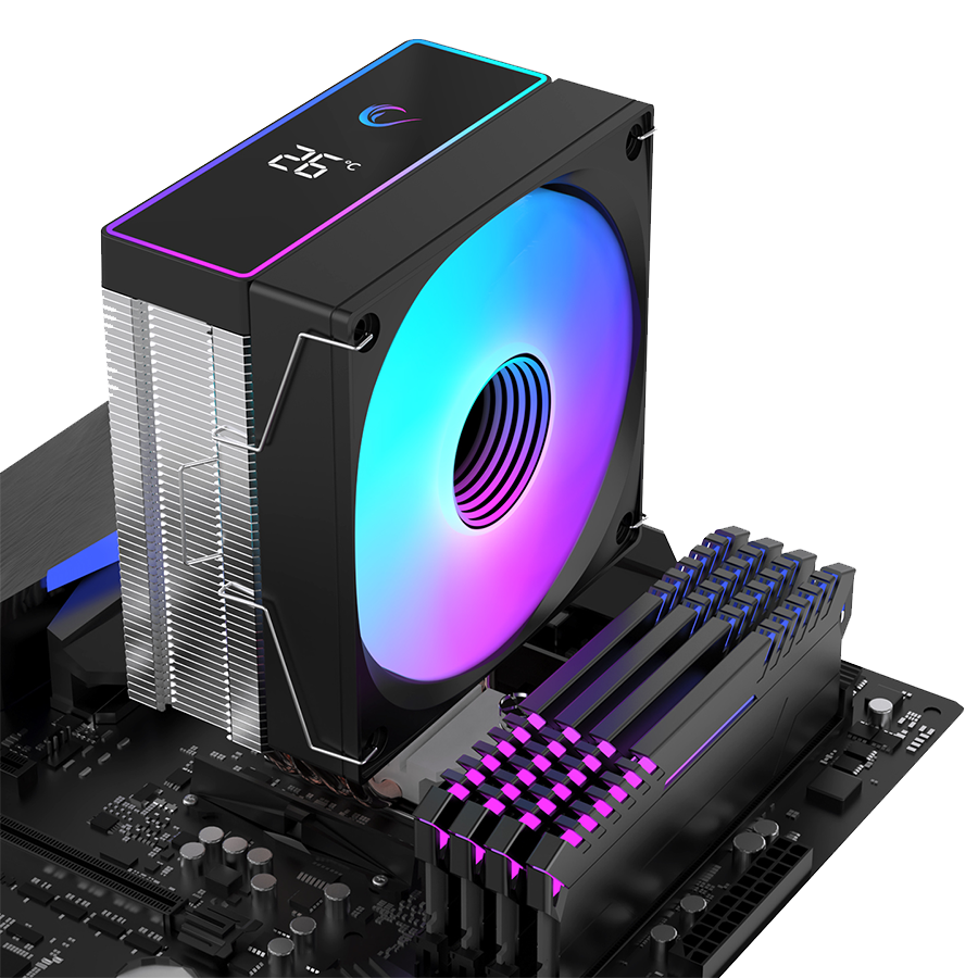 CPU hladnjak RAMPAGE OCTAGON B70 Black 63CFM 12cm ARGB Temperature Display AM5/LGA1700 Compatible Air Cooled CPU Fan, 42541 - Image 6