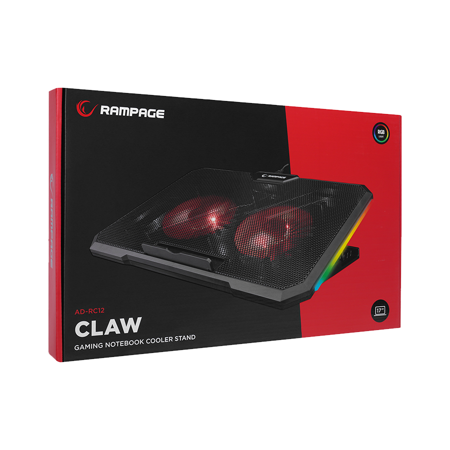 Postolje za notebook gaming Rampage AD-RC12 GAMEZONE Black 2 Fan 2 USB RGB Illuminated 15"-17" Notebook Cooler Stand, 36323 - Image 6
