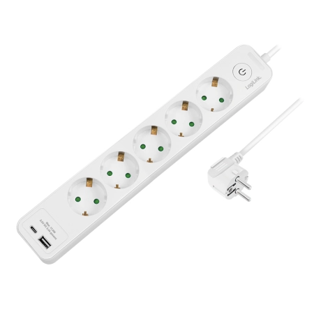 LogiLink Produžni kabl sa zaštitom 5 utičnice, 1X USB- A, 1X USB- C 1.5m LPS280U
