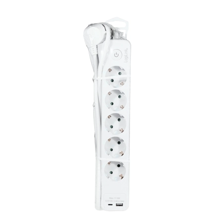 LogiLink Produžni kabl sa zaštitom 5 utičnice, 1X USB- A, 1X USB- C 1.5m LPS280U - Image 4