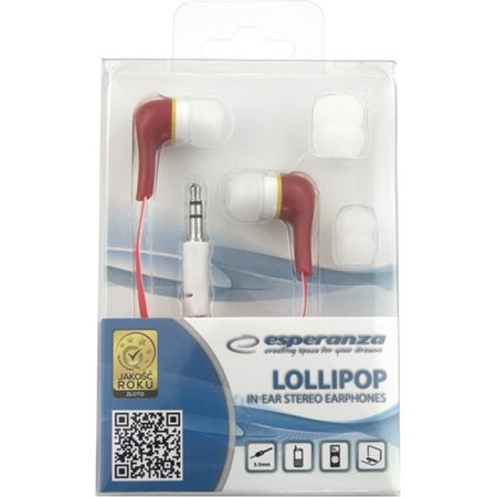 Slušalice ESPERANZA LOLLIPOP In-Ear, Noise dampening + Amplified BASS, red, EH146R - Image 3