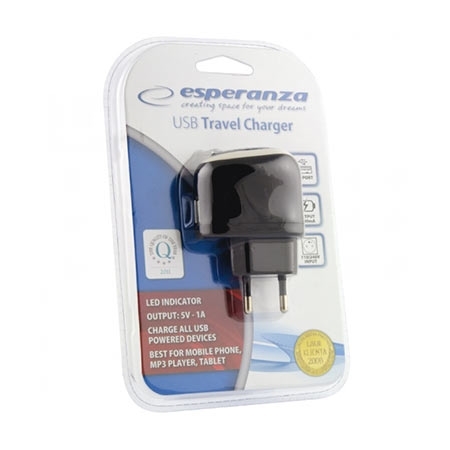 USB punjač ESPERANZA CHARGER, AC 100-240V, 5V/1000mA, black, EZ111 - Image 6