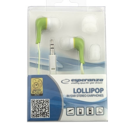 Slušalice ESPERANZA LOLLIPOP In-Ear, Noise dampening + Amplified BASS, green, EH146G - Image 4