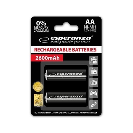 Punjive baterije ESPERANZA RECHARGEABLE Ni-MH AA 2600MAH 2kom. black, EZA105 - Image 2