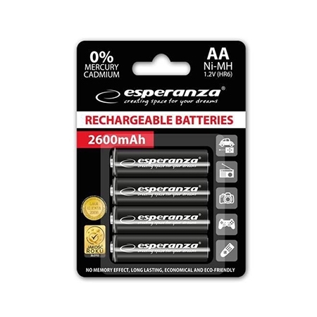 Punjive baterije ESPERANZA RECHARGEABLE Ni-MH AA 2600MAH 4kom. black, EZA106 - Image 2