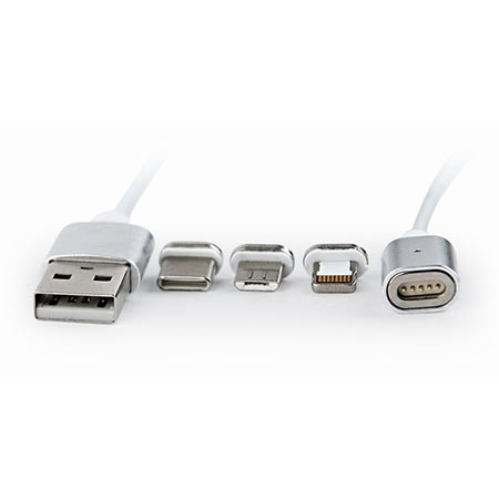 Magnetic USB charging combo 3-in-1 kabl, iPhones, micro-USB Type-C, silver, 1 m, GEMBIRD CC-USB2-AMLM31-1M - Image 6