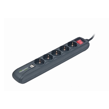 Razvodnik nap.GEMBIRD SPG5-U2-5, crni, Prekidač, 5 uticnica 1,5 M, prenaponska zaštita 2x USB port - Image 3