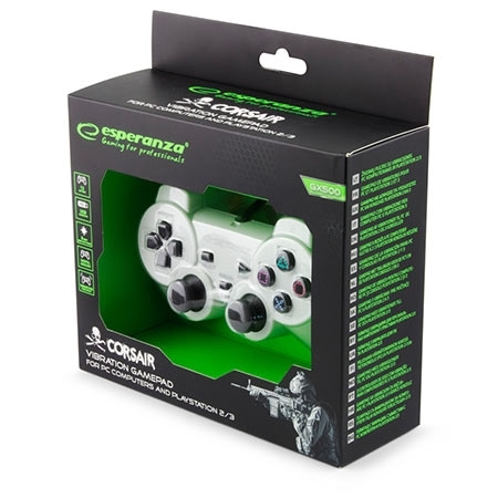 Game Pad ESPERANZA CORSAIR, vibration, PS2/PS3/PC, USB, black/white, EGG106W - Image 8