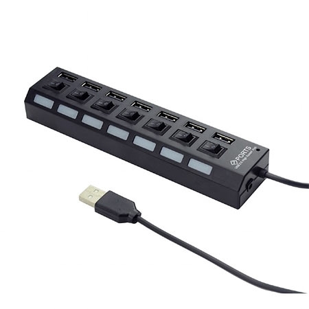 USB HUB GEMBIRD aktivni sa prekidačima UHB-U2P7-03, 7 port, LED indikator, black, + strujni adapter - Image 2