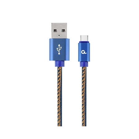 USB 2.0 kabl Premium jeans (denim) Type-C USB cable with metal connectors, 2m, blue, GEMBIRD CC-USB2J-AMCM-2M-BL - Image 3