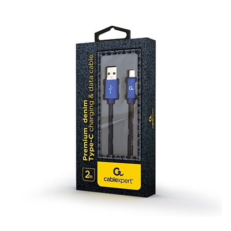 USB 2.0 kabl Premium jeans (denim) Type-C USB cable with metal connectors, 2m, blue, GEMBIRD CC-USB2J-AMCM-2M-BL - Image 4