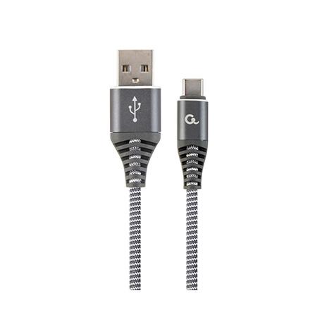 USB 2.0 kabl Premium cotton braided Type-C USB charging and data cable, 2m, spacegrey/white, GEMBIRD CC-USB2B-AMCM-2M-WB2 - Image 3