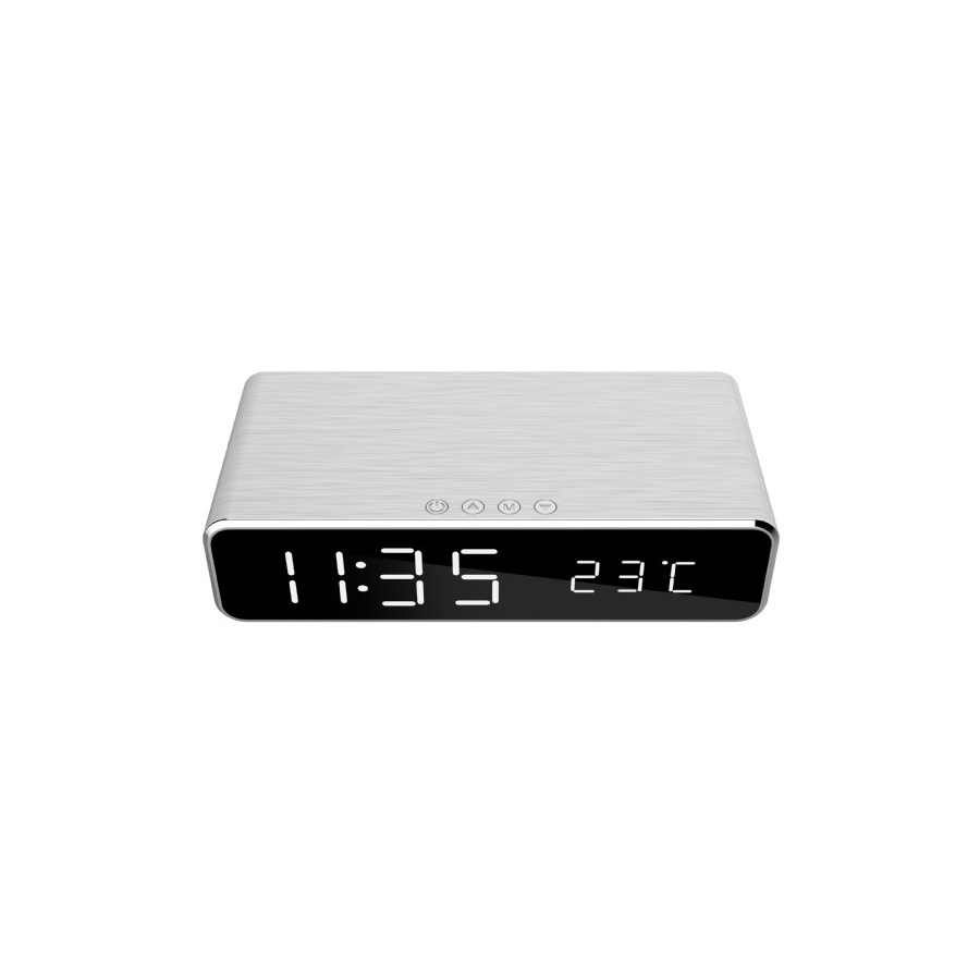 Digitalni sat sa wireless bežičnim punjačem za mobitel GEMBIRD, silver, DAC-WPC-01-S - Image 4