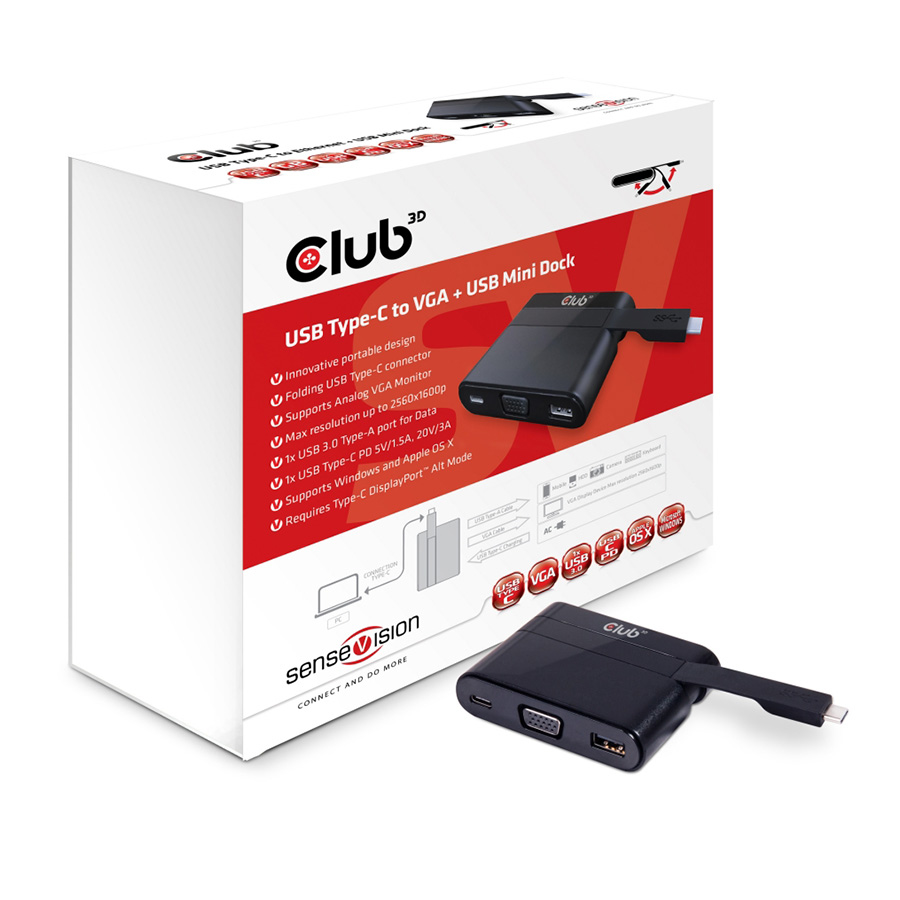 Mini docking station Club 3D USB TYPE C 3.1 GEN 1 TO VGA + USB TYPE A 3.0 + USB TYPE C CHARGING 60W MINI DOCKING STATION CSV-1532 - Image 2