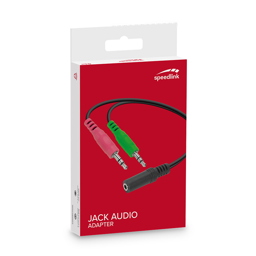 Audio adapter jack Speedlink, male 2x3,5mm 3-pin to female 3,5mm 4-pin, black audio adapter za slušalice SL-170305-BK - Image 4