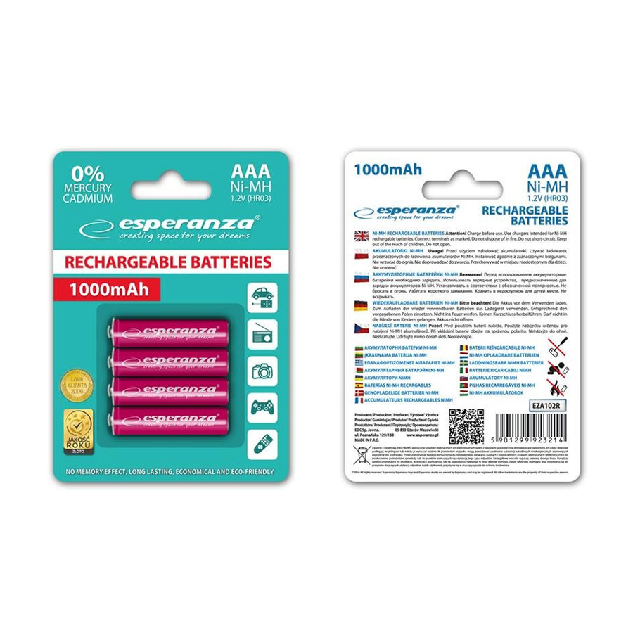 Punjive baterije ESPERANZA RECHARGEABLE Ni-MH AAA 1000MAH 4kom. red, EZA102R - Image 2