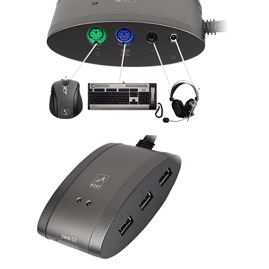 USB HUB za 3 uređaja, PS/2miš, tast., audio,7in1 CR, A4-MS-9 - Image 2