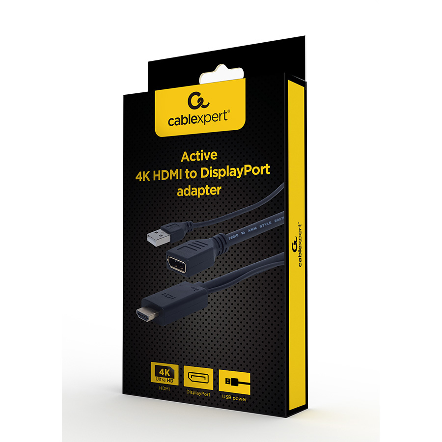 HDMI adapter GEMBIRD A-HDMIM-DPF-01 Active 4K HDMI to DisplayPort adapter, black - Image 3