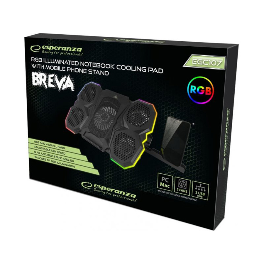 Postolje za notebook gaming ESPERANZA RGB ILLUMINATED WITH MOBILE PHONE STAND BREVA EGC107 - Image 6