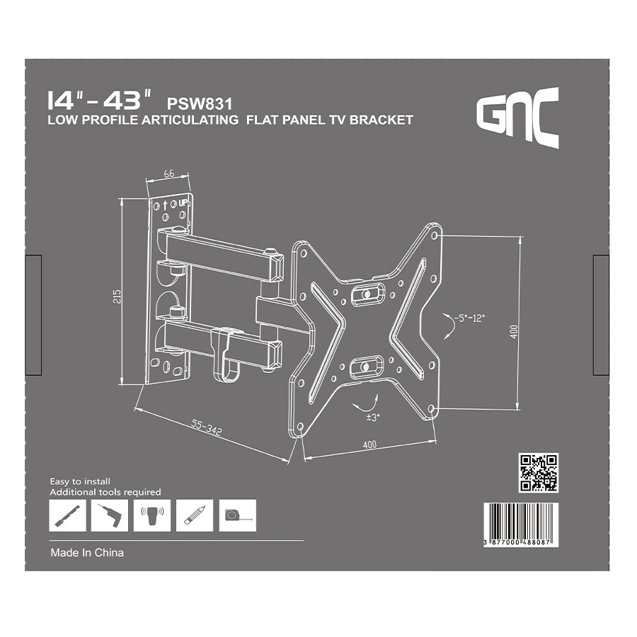 Zidni nosač GNC PSW831, 14-43", 25kg, VESA 200x200, nagib - Image 9