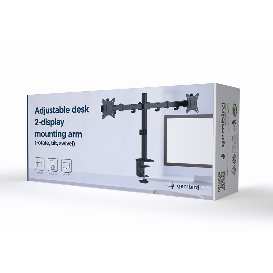 NOSAČ ZA DVA MONITORA GEMBIRD MA-D2-01, montaža na stol, (rotate, tilt, swivel), 17”-32”, up to 9 kg - Image 6
