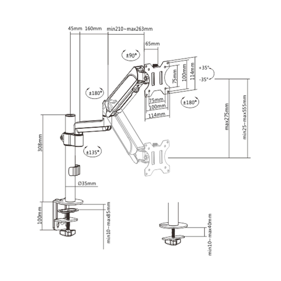 NOSAČ ZA MONITOR GEMBIRD MA-DA1P-01, montaža na stol, (tilting), 17”-32”, up to 9 kg - Image 5