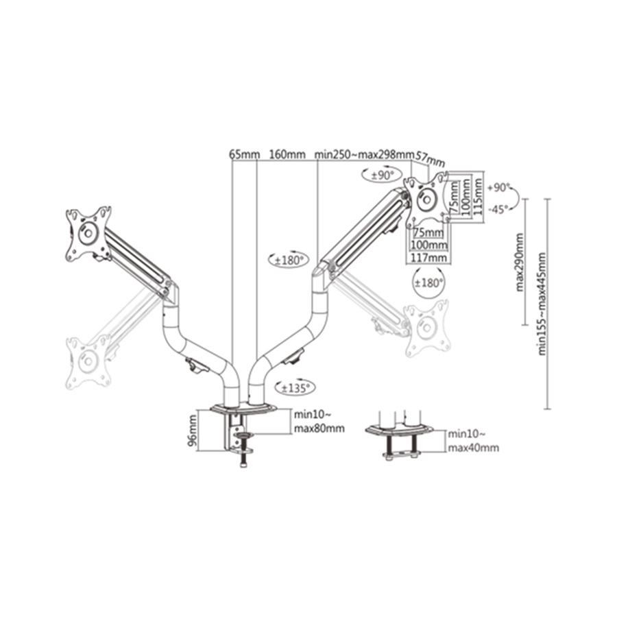 NOSAČ ZA DVA MONITORA GEMBIRD MA-DA2-02, montaža na stol, (tilting), 17”-32”, up to 8 kg - Image 5
