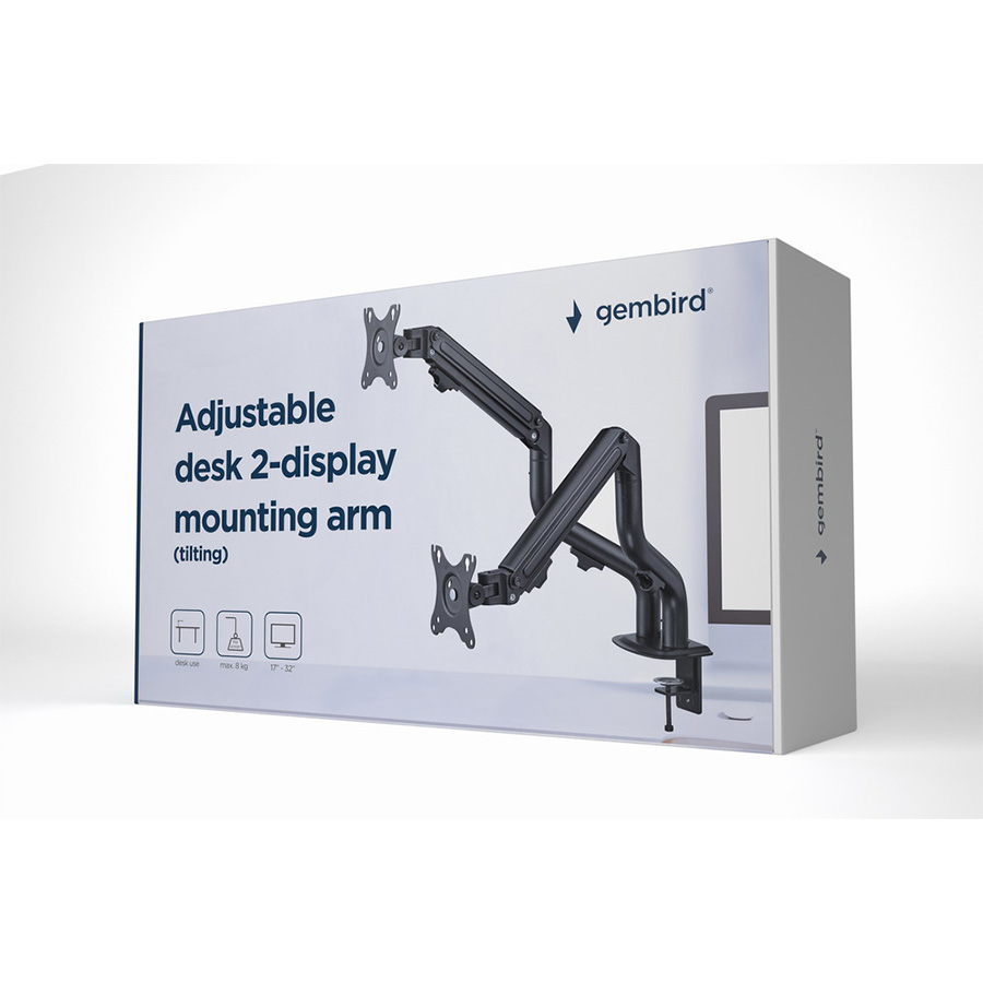 NOSAČ ZA DVA MONITORA GEMBIRD MA-DA2-02, montaža na stol, (tilting), 17”-32”, up to 8 kg - Image 6