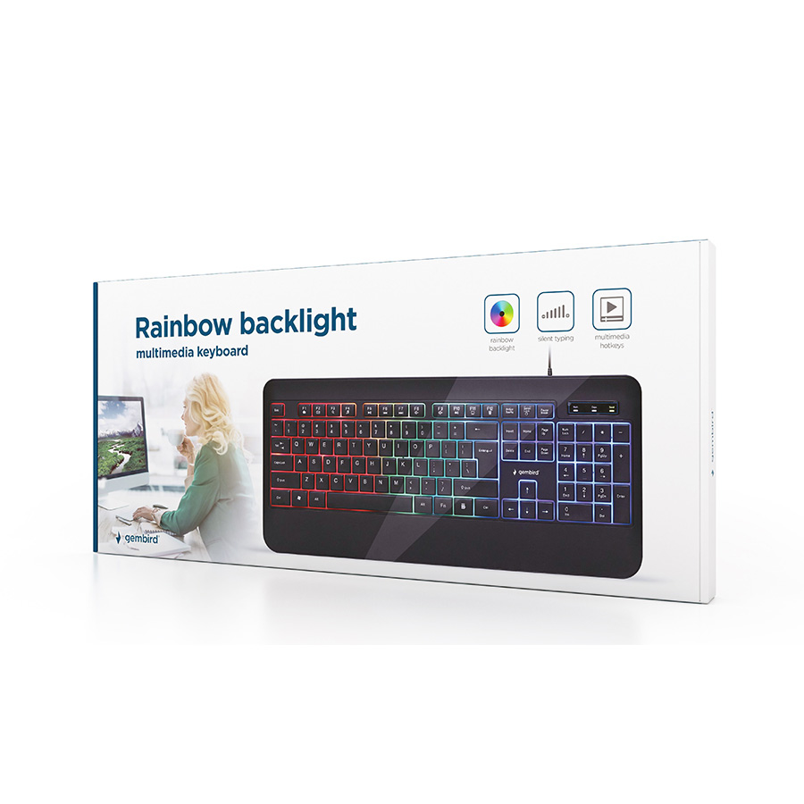 Tastatura GEMBIRD, KB-UML-03 Slim Rainbow backlight multimedia keyboard, USB, USA layout - Image 10