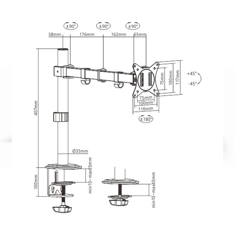 NOSAČ ZA MONITOR GEMBIRD MA-D1-01, montaža na stol, (rotate, tilt, swivel), 17”-32”, up to 9 kg - Image 5