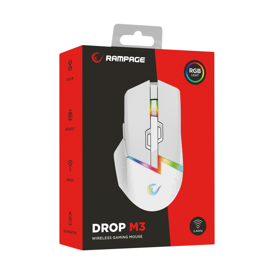 Miš gaming RAMPAGE DROP M3, white, RGB, wireless, 10000dpi, 37713 - Image 24