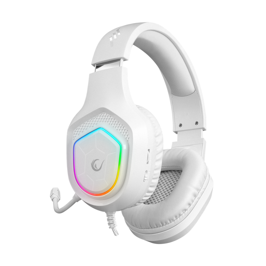 Slušalice sa mikrofonom gaming RAMPAGE RM-K90 VECTOR white, RGB LED 3,5 mm, 36299 - Image 9