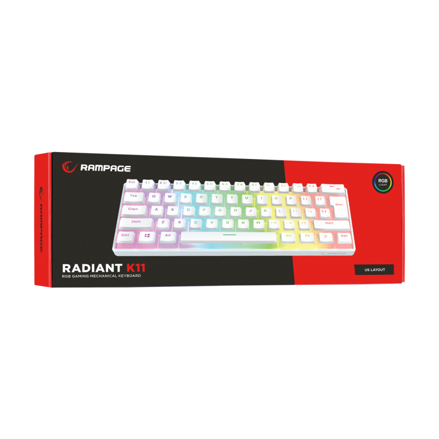 Tastatura gaming RAMPAGE RADIANT K11 white, blue switch, Type-C, RGB, US Layout, pudding keycaps, 38970 - Image 16
