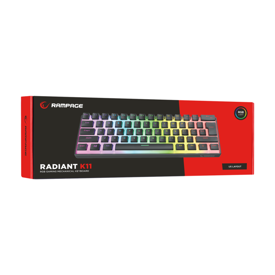 Tastatura gaming RAMPAGE RADIANT K11 black, Type-C, RGB, red switch, US layout, pudding keycaps, 38971 - Image 16