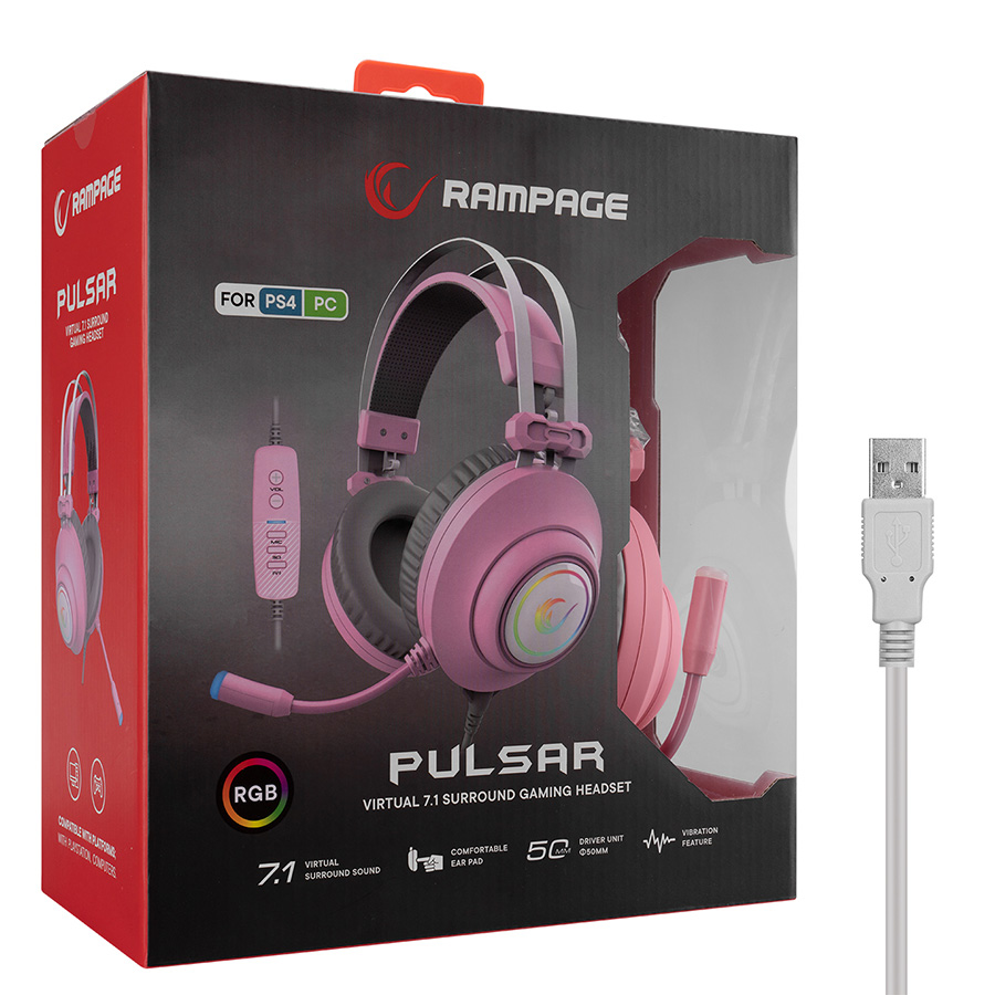 Slušalice sa mikrofonom gaming RAMPAGE RM-K1 PULSAR pink, USB, 7.1 Surround+Vibration, RGB, dugi fleksibilni mikrofon, 36130 - Image 16