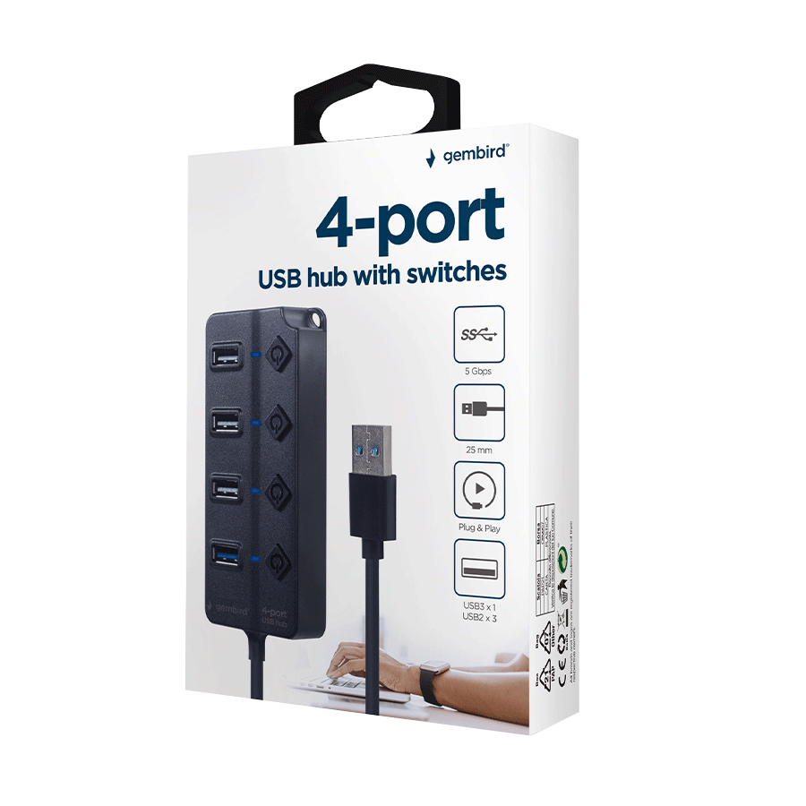 USB HUB 4-port 1 x USB 3.1 + 3 x USB 2.0 GEMBIRD UHB-U3P1U2P3P-01 - Image 12