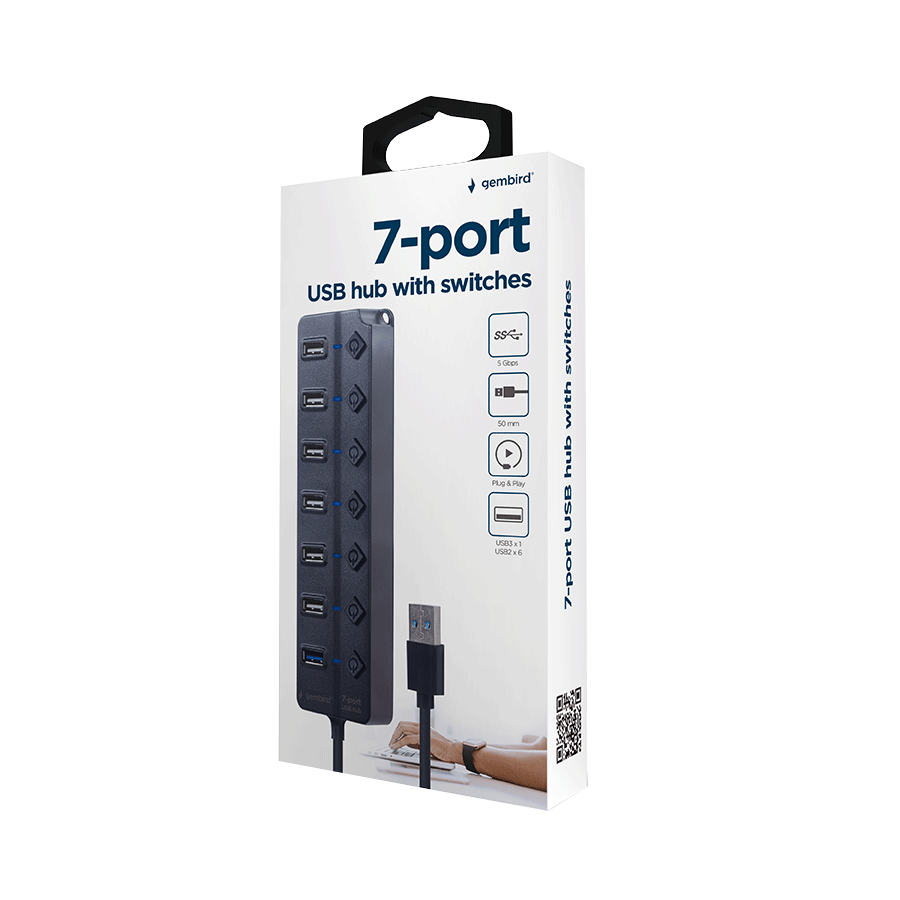 USB HUB 7-portni (1 x USB 3.1 + 6 x USB 2.0) sa prekidačima, crni UHB-U3P1U2P6P-01 - Image 12