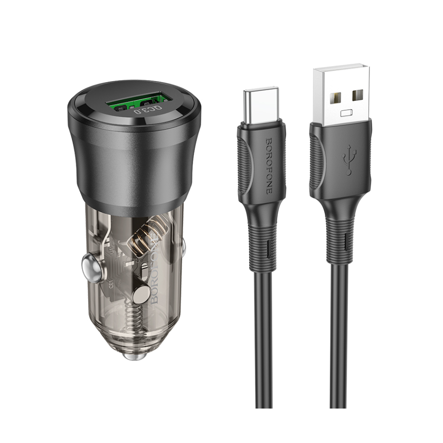 Auto Punjač sa kablom 1m USB to Type-C BOROFONE BZ23 Noble single-port QC3.0 car USB set transparent black - Image 2
