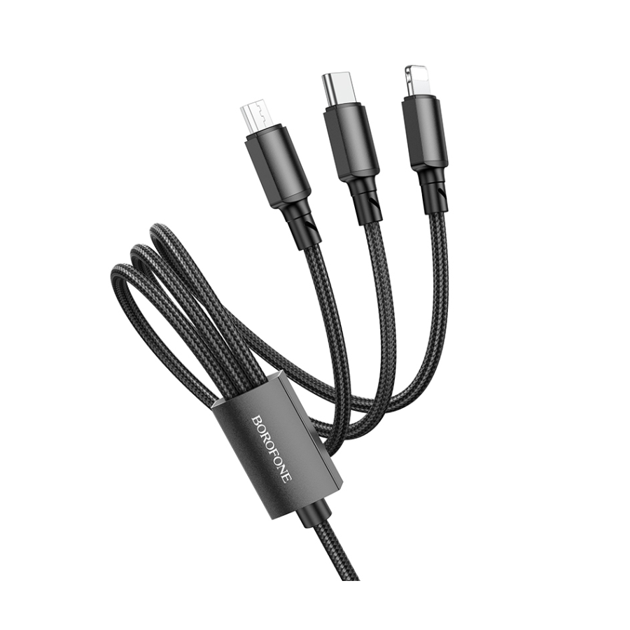 USB kabal BOROFONE BX72 za punjenje 3-in-1 charging cable, 1m, 2A, Type-C, iPhone/lightning, micro, black - Image 2