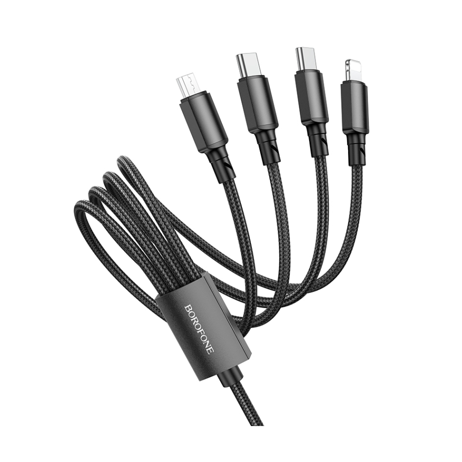 USB kabal BOROFONE BX72 za punjenje 4-in-1 charging cable, 1m, 2A, 2x Type-C, lightning, micro, black - Image 2
