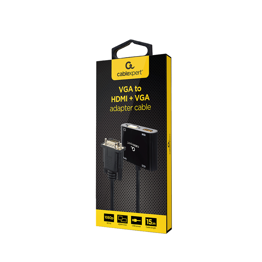 Video adapter VGA to HDMI + VGA adapter 0.15 m, black, GEMBIRD A-VGA-HDMI-02 - Image 11