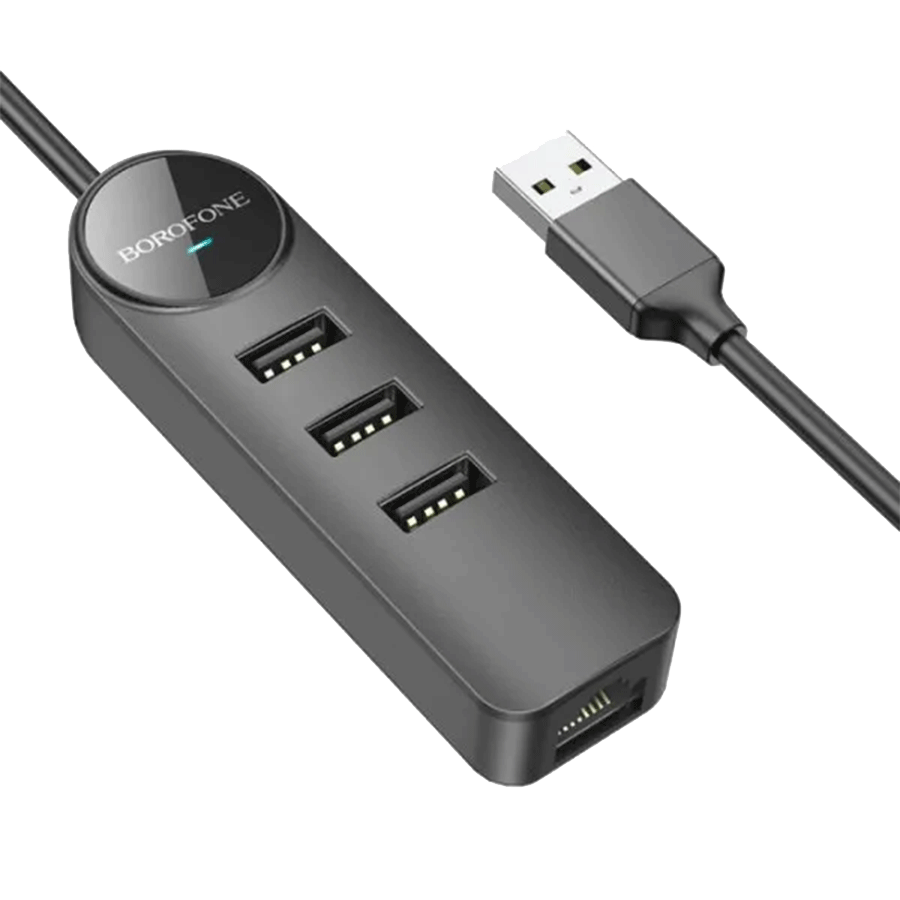 USB HUB + GLAN Ethernet Adapter BOROFONE DH6 Erudite 4-in-1, USB3.0x3 +RJ45 black - Image 2