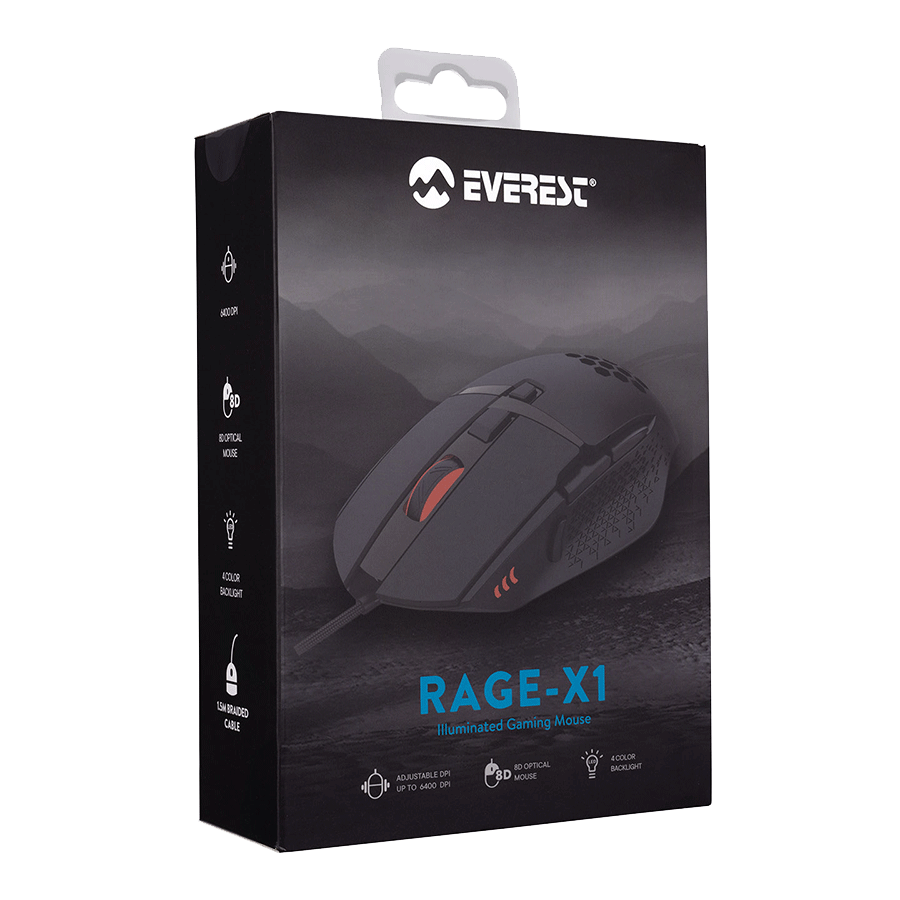 Miš gaming Everest RAGE-X1 Usb Black Led Illuminated 6400dpi 8 Buttons Programable Gaming Mouse with top holes design, Sunplus 192 - Image 12