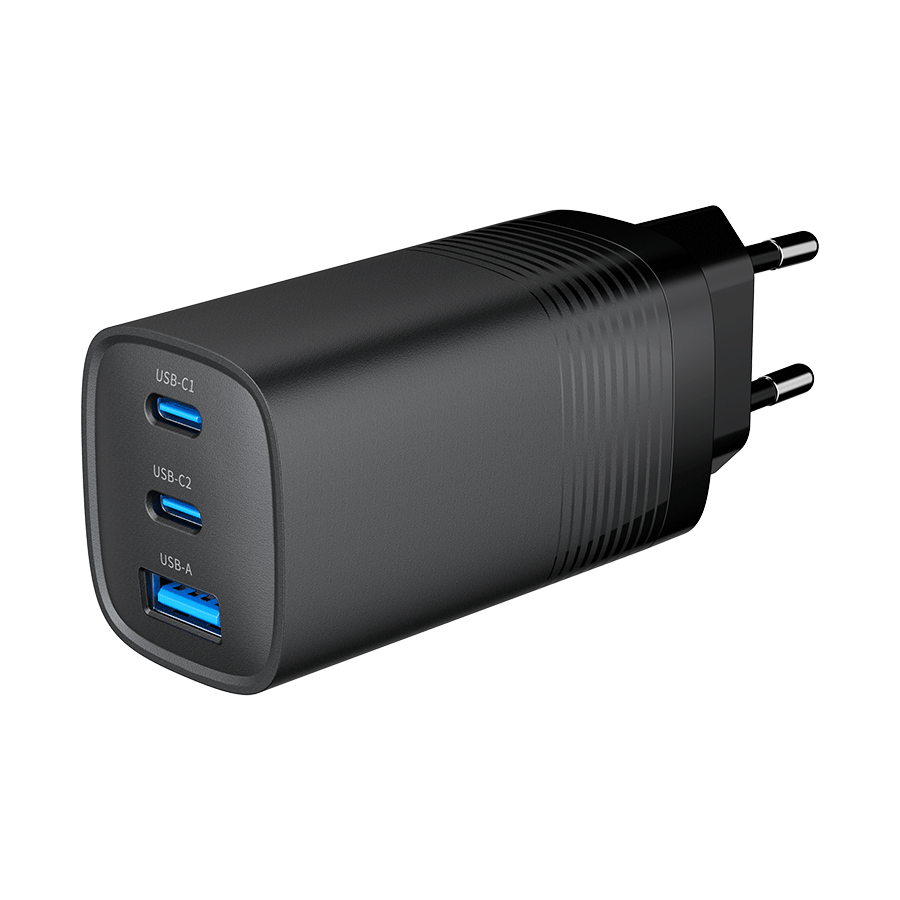 USB punjač 2xType-C + 1xUSB-A fast charger, 65W PD, back GEMBIRD, TA-UC-PDQC65-01-BK - Image 6